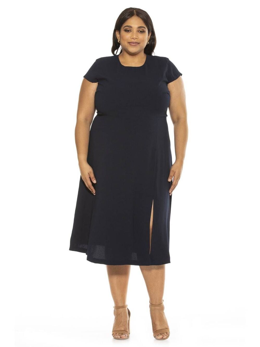 NWT Alexia Admor Lily Plus Size XXL Navy Blue High Slit Midi Dress